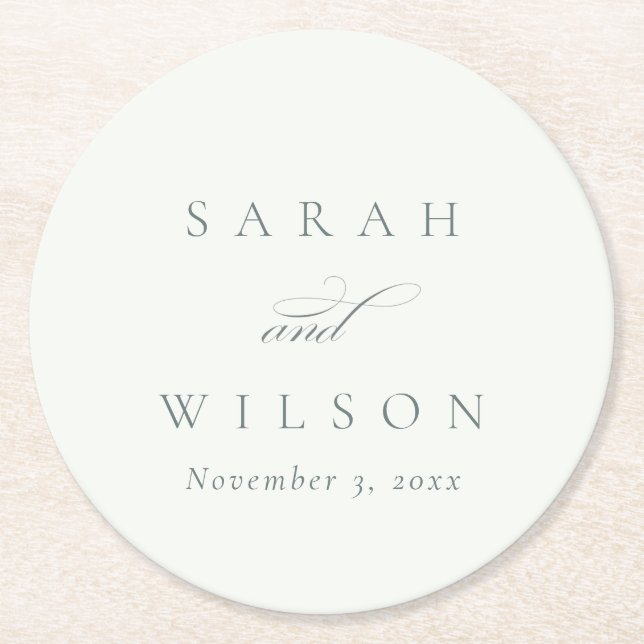 Porta-copo De Papel Redondo Simple Chic Elegant Script Black White Wedding (Frente)
