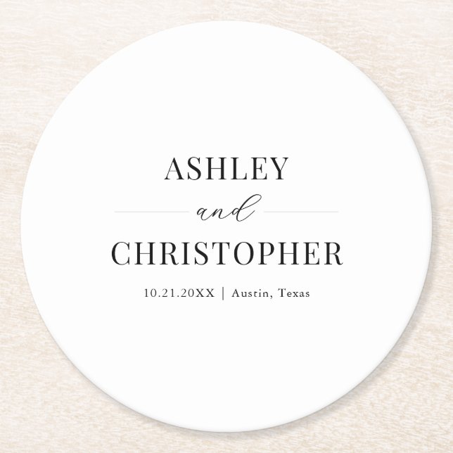 Porta-copo De Papel Redondo Simple Modern Black and White Wedding (Frente)