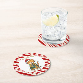 Porta-copo De Papel Redondo Simple modern merry christmas kitten CatMAS patter