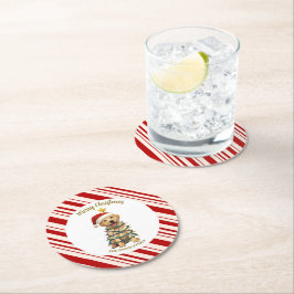 Porta-copo De Papel Redondo Simple modern merry christmas  Lab puppy dog patte