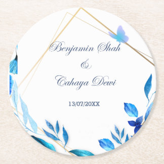 Porta-copo De Papel Redondo simples costar de casamento com pétala azul e bran