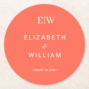 Porta-copo De Papel Redondo Simples Neon Flare Elegante com Casamento Monogram