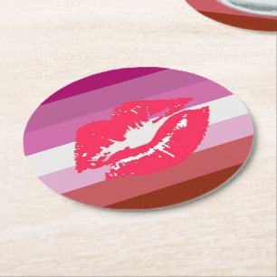 Porta-copo De Papel Redondo Sinalizador do Orgulho Lésbico Lipstick