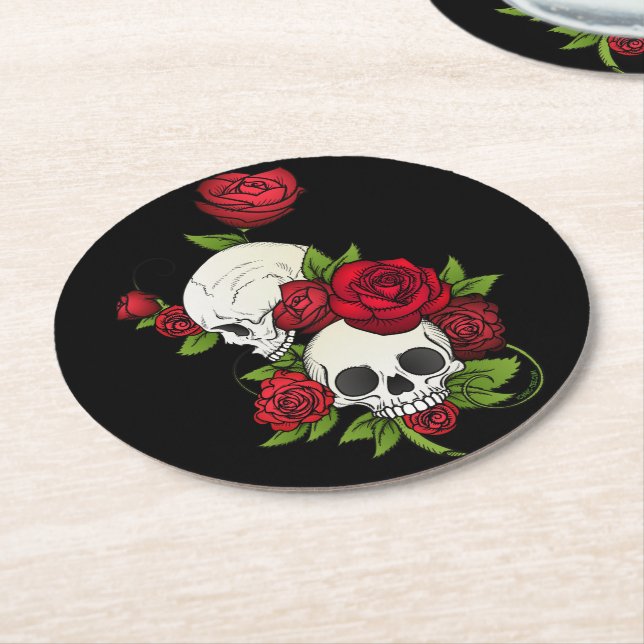 Porta-copo De Papel Redondo Skulls Rosa Día de Muertos (Angulado)