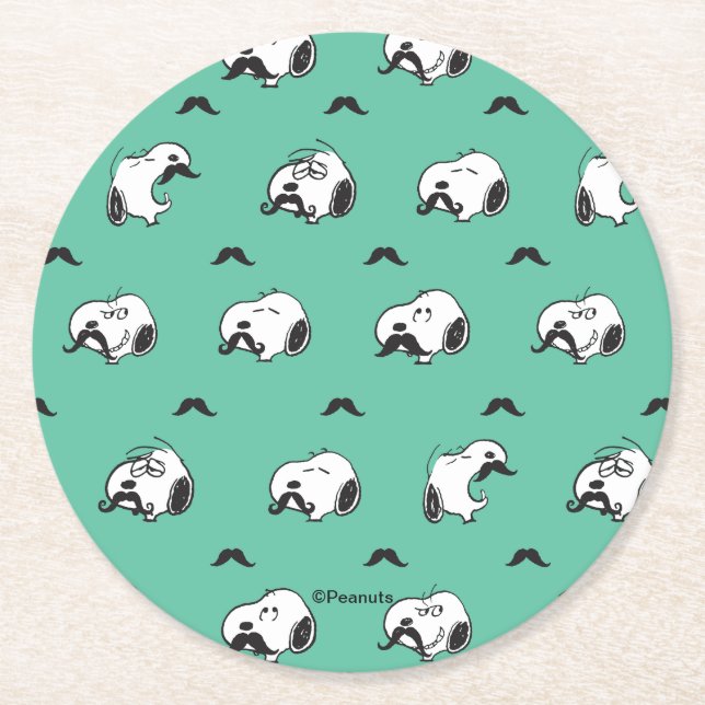 Porta-copo De Papel Redondo Snoopy Mustaches & Teal Pattern (Frente)