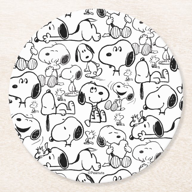 Porta-copo De Papel Redondo Snoopy Smile Giggle Laugh Pattern (Frente)