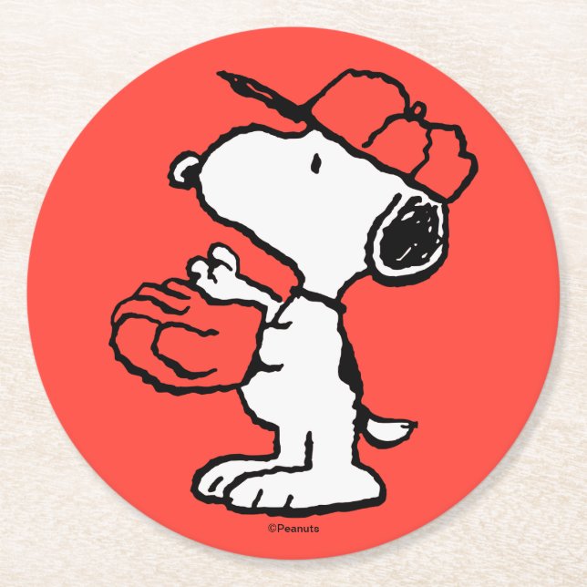 Porta-copo De Papel Redondo Snoopy Varsity Sports Baseball (Frente)