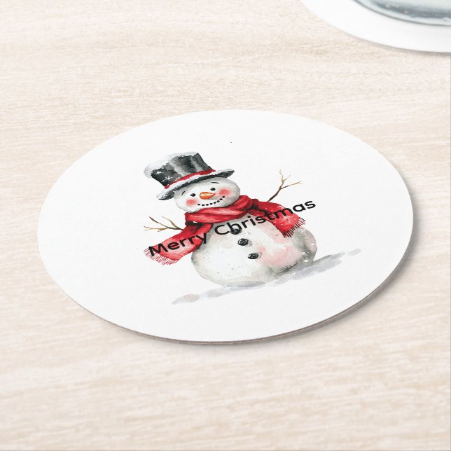 Porta-copo De Papel Redondo Snowman Red Scarf Christmas (Angulado)