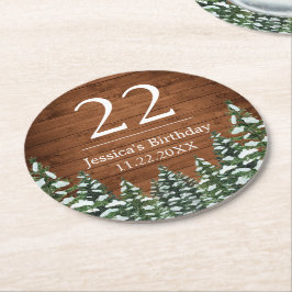 Porta-copo De Papel Redondo Snowy Wood & Forest Country Pine Aniversário