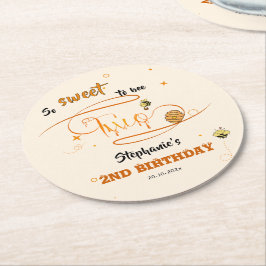 Porta-copo De Papel Redondo So Sweet To Bee Two Cute Honey Bee 2nd Birthday