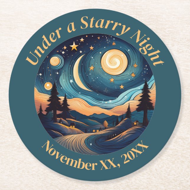 Porta-copo De Papel Redondo Sob uma Noite Estrelada (Frente)