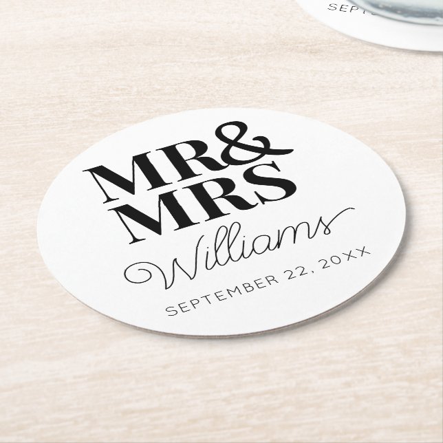 Porta-copo De Papel Redondo Sr Sra Elegante Festa de Noivado Ensaio Clássico  (Angulado)