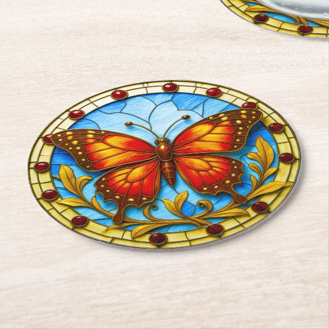 Porta-copo De Papel Redondo Stained glass window butterfly (Angulado)