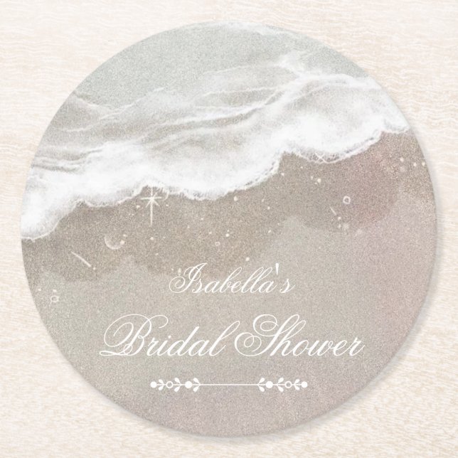 Porta-copo De Papel Redondo Starfish e Shelly Tropical Beach Chá de panela (Frente)