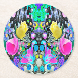 Porta-copo De Papel Redondo Stargazer Lily, Rosa e Colagem de Hibiscus Rosa