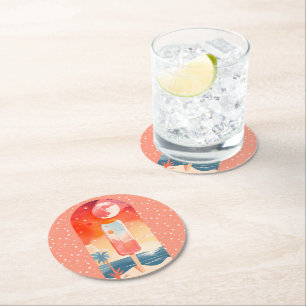 Porta-copo De Papel Redondo Starry Summer Tropical Night