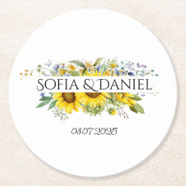 Porta-copo De Papel Redondo Sunflower blue wildflower wedding white