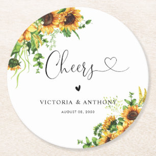 Porta-copo De Papel Redondo Sunflower Wedding Cheers Apoio Redondo