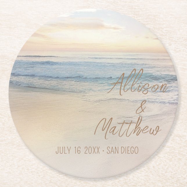 Porta-copo De Papel Redondo Sunset Beach Wedding (Frente)