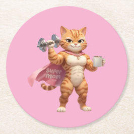 Porta-copo De Papel Redondo Super Mãe Academia Gato Apoio Redondo