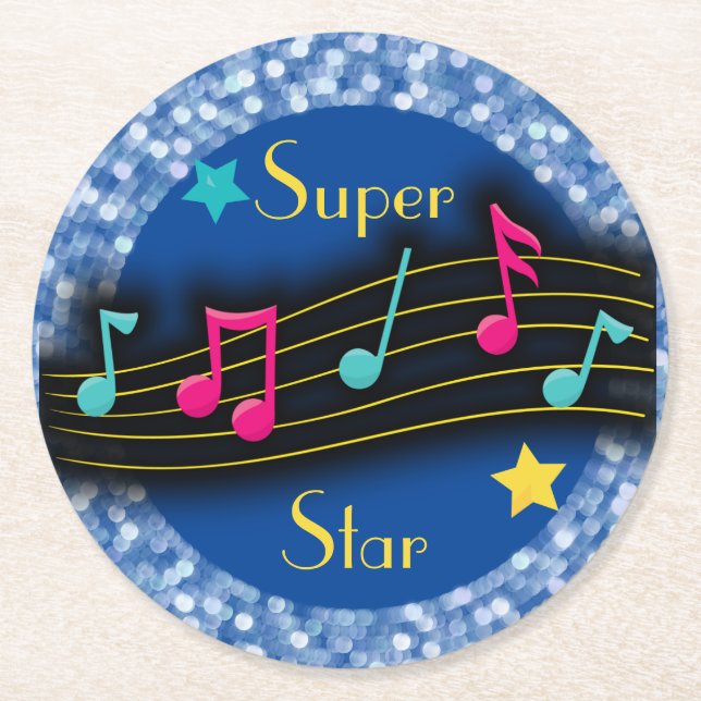 Porta-copo De Papel Redondo Super Star Music Notes Classic Round (Frente)