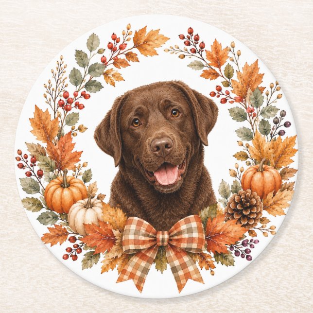 Porta-copo De Papel Redondo Suporte de copo de Chocolate Labrador (Frente)