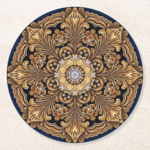 Porta-copo De Papel Redondo Suporte de Papel Decorativo Azul Dourado