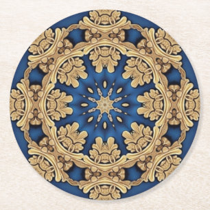 Porta-copo De Papel Redondo Suporte de Papel Decorativo Dourado Azul