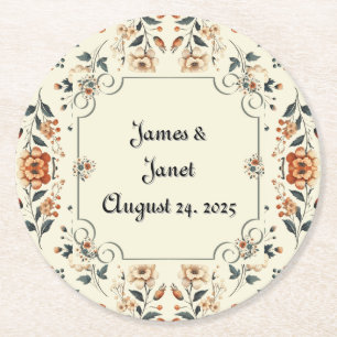 Porta-copo De Papel Redondo Suporte Personalizável Floral Creme de Manteiga