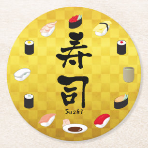 Porta-copo De Papel Redondo Sushi (Caligrafia Japonesa)