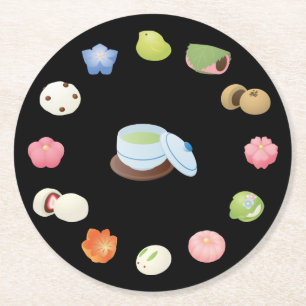 Porta-copo De Papel Redondo Sweets japoneses Wagashi