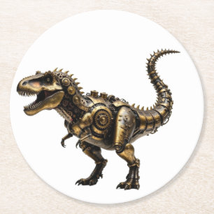 Porta-copo De Papel Redondo T-Rex Mech Steampunk – Fera Dino de Latão