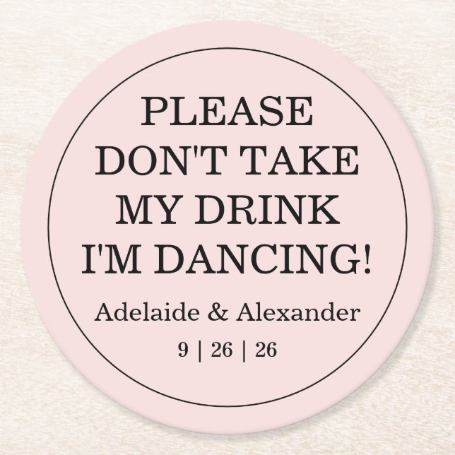 Porta-copo De Papel Redondo Tampa de Bebida Rosa Moderno para Casamento (Frente)