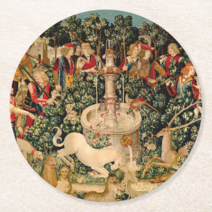 Porta-copo De Papel Redondo Tapeçarias de Unicórnio Medieval Impressas: Met Cl