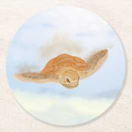 Porta-copo De Papel Redondo Tartaruga marinha debaixo de água.