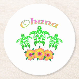 Porta-copo De Papel Redondo Tartarugas do Mar Verde Ohana Havaiana