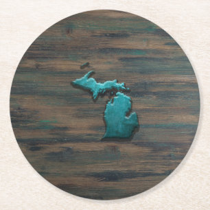 Porta-copo De Papel Redondo Teal em forma de estado do Michigan