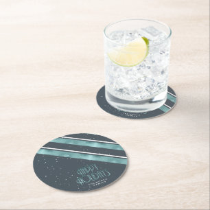 Porta-copo De Papel Redondo Teal/White ID862 do Padrão de Stripe de Natal