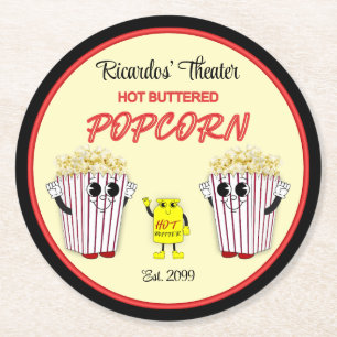 Porta-copo De Papel Redondo Teatro de Cinema Familiar com Pipoca com Manteiga