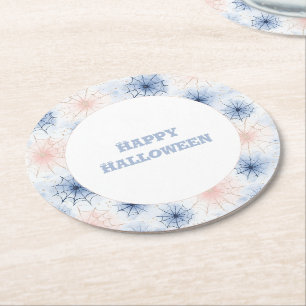 Porta-copo De Papel Redondo Teias de Aranha de Halloween Rosa Azul