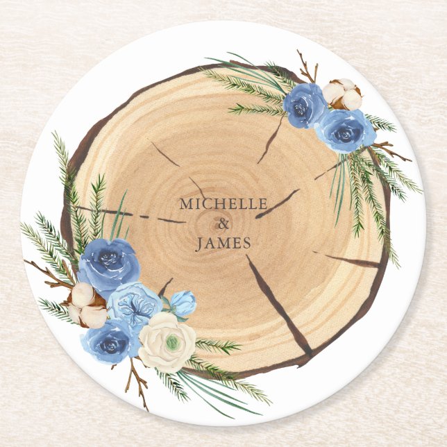 Porta-copo De Papel Redondo Tema de Casamento Rustic Woodland (Frente)