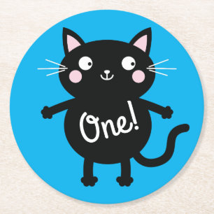 Porta-copo De Papel Redondo Tema de Festa de Aniversário de Gatinho Fofo para