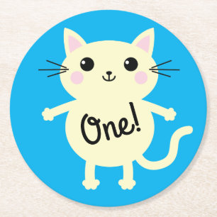 Porta-copo De Papel Redondo Tema de Festa de aniversário do Gatinho Gato