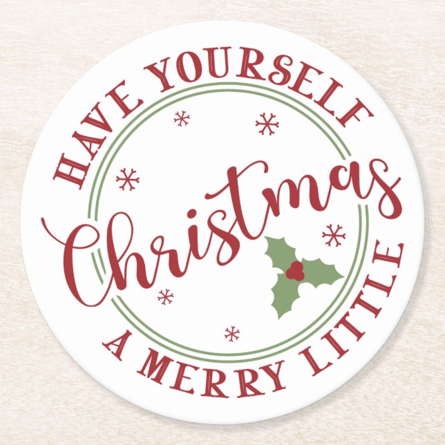 Porta-copo De Papel Redondo Tenha um Natal Feliz (Frente)