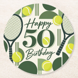 Porta-copo De Papel Redondo Tenis Aniversário de 50 anos bola de tênis e númer