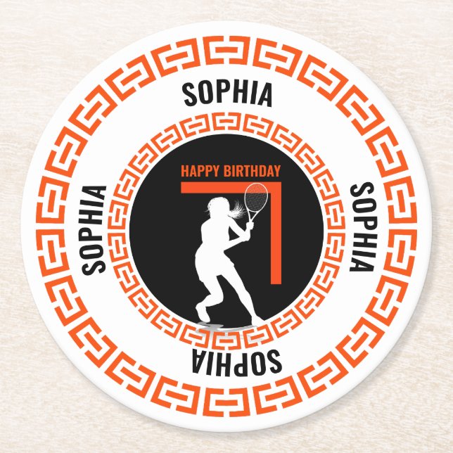 Porta-copo De Papel Redondo Tennis Birthday, Tennis Girl Player  (Frente)