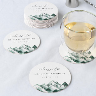 Porta-copo De Papel Redondo Terra Casamento de Watercolor Mountain