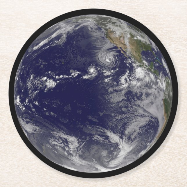 Porta-copo De Papel Redondo Terra cheio Mostrando Várias Tempestades Tropicais (Frente)