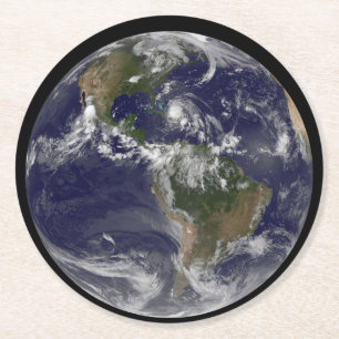 Porta-copo De Papel Redondo Terra De cheio Com O Furacão Irene Sobre As Bahama