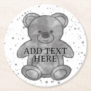 Porta-copo De Papel Redondo Texto Personalizado do Urso de Teddy Bonito Preto